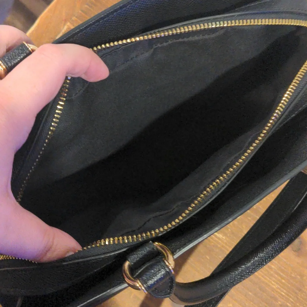 Coach Lillie Carryall Black Crossgrain Leather Satchel Crossbody Bag - Picture 7 of 13